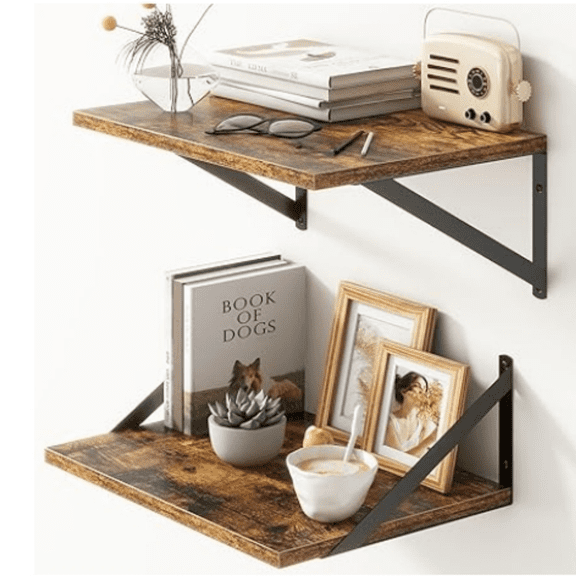 Deep Floating Shelves for Wall, 12 Inch Deep Floating Shelves Set of 2, 16"W x 12"D Wall Shelf, Wide Display Ledges Shelves for Bedroom, Bathroom, 12 Deep Bookshelf Wall Mounted - Rustic Brown