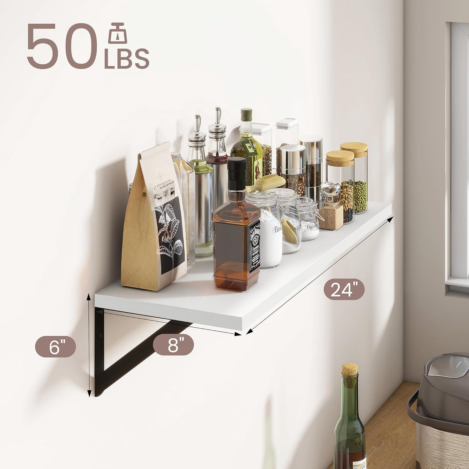Deep Floating Shelves for Wall, 24W x 8D Wall Mounted Shelves Set of 2 ...
