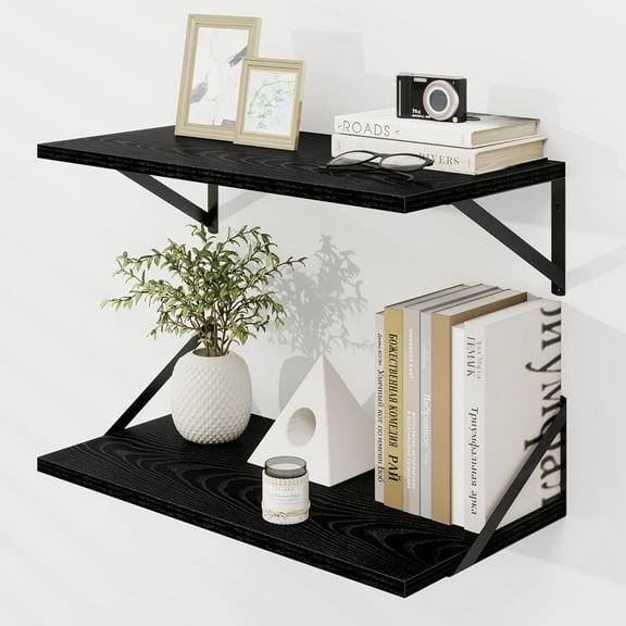 Deep Floating Wall Shelves, Black Shelf, Large Floating Shelf 12 * 24 inchSet of 2 Bathroom Wall Shelves Bookshelf for Living Room Bedroom Home Office