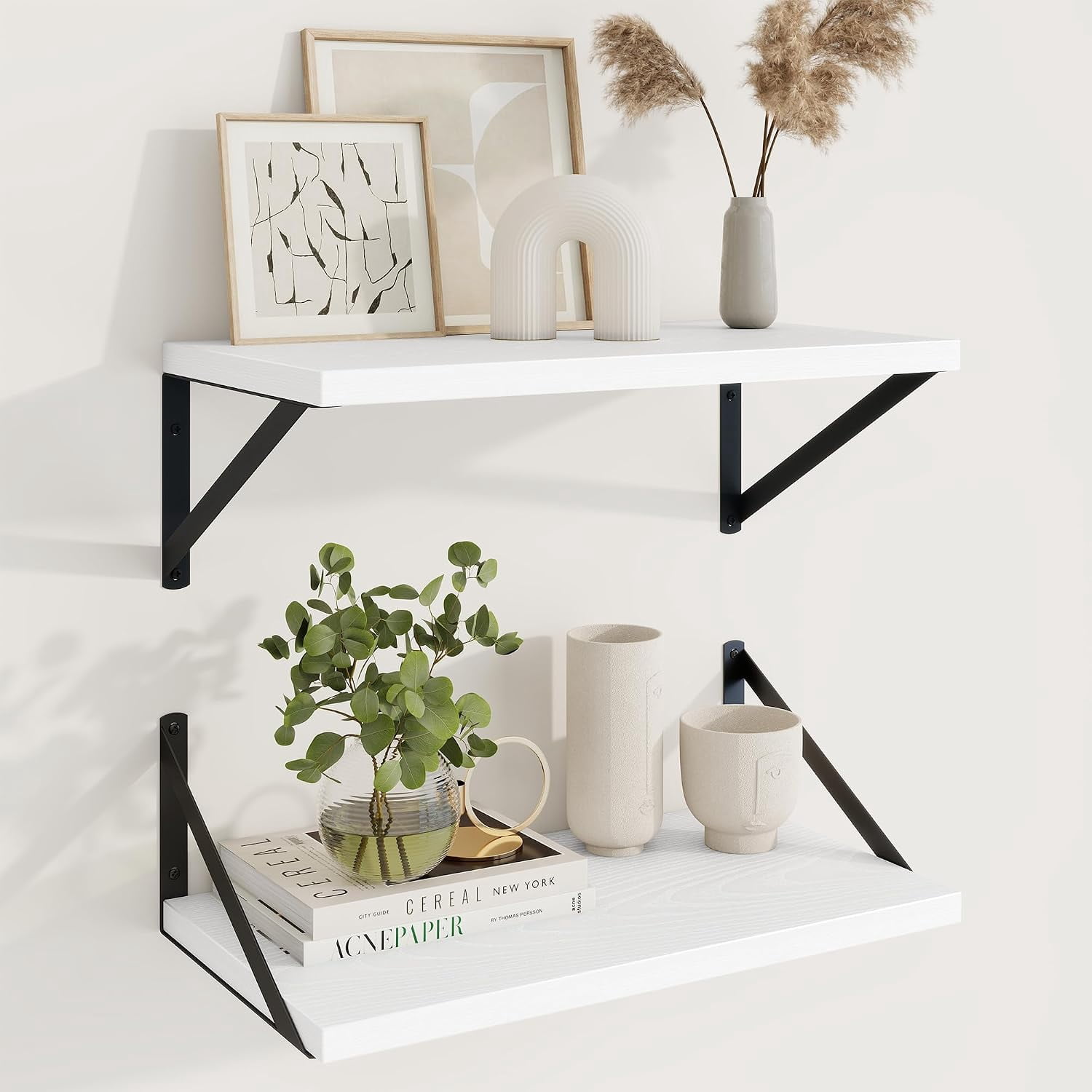 Deep Floating Wall Shelves Set of 2, 18" x 10" White Modern Decorative