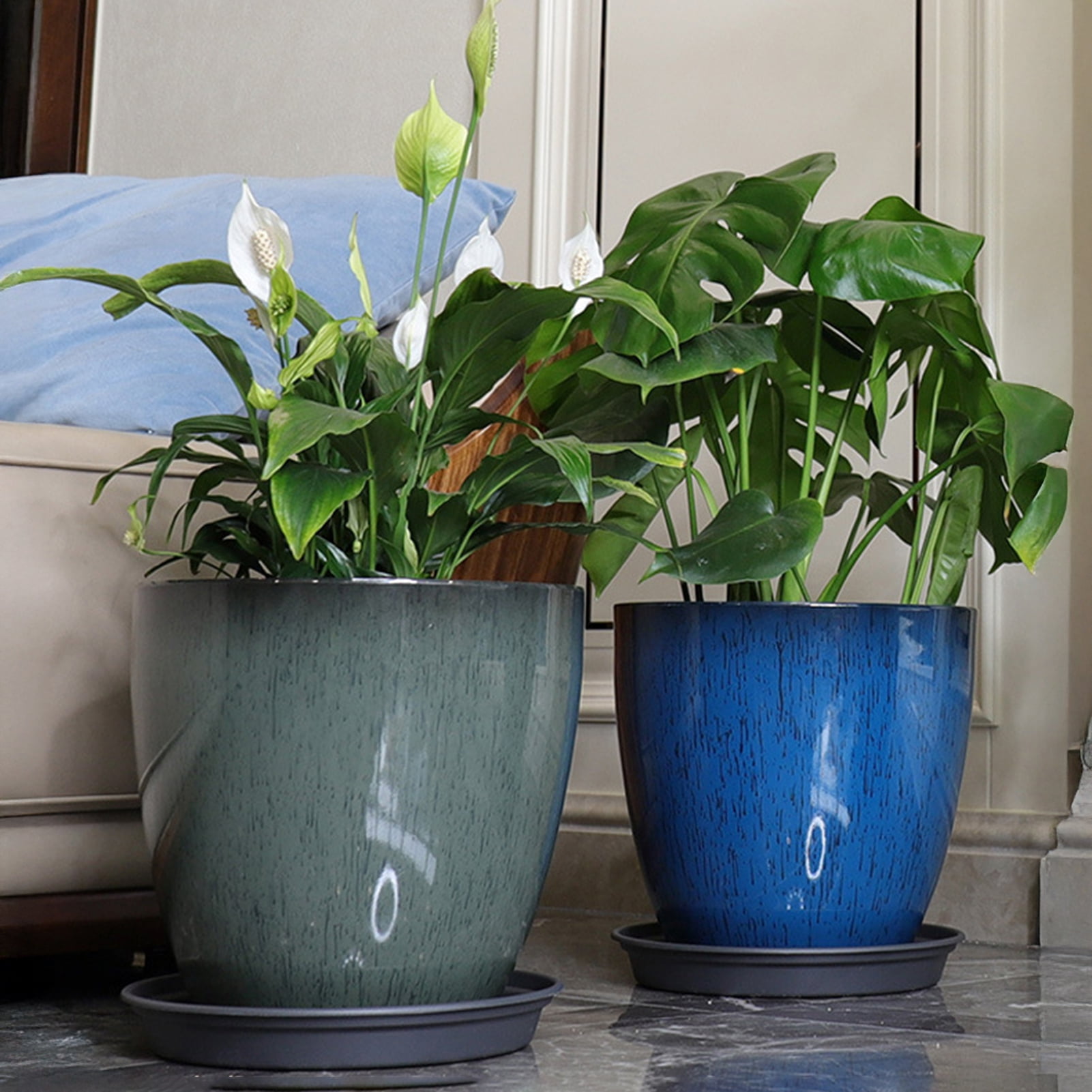 Deep Flower Pot Imitation Ceramic Plant Pot with Drainage Hole Resin ...
