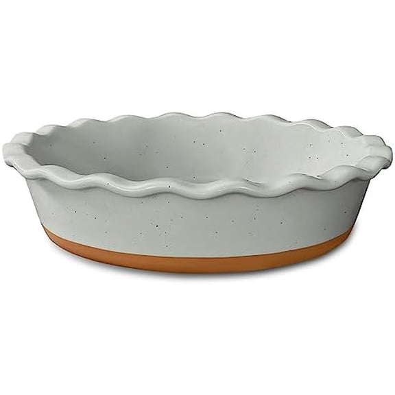 Deep Fluted Ceramic Pie Dish for Apple Pie, Quiche, Tart - 9 inch - Modern Farmhouse Style Porcelain - Earl Grey