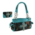 thumbnail image 1 of Deep Forest Camouflage Rhinestone Cross Purse / Wallet Set Turquoise Blue Trim, 1 of 5