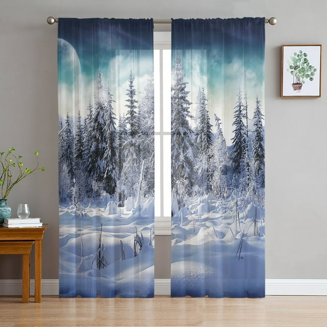 Deep Forest Snow Scene Tulle Curtains for Living Room Drapes Window Deep Forest Snow Scene Tulle Curtains for Living Room Drapes Window
