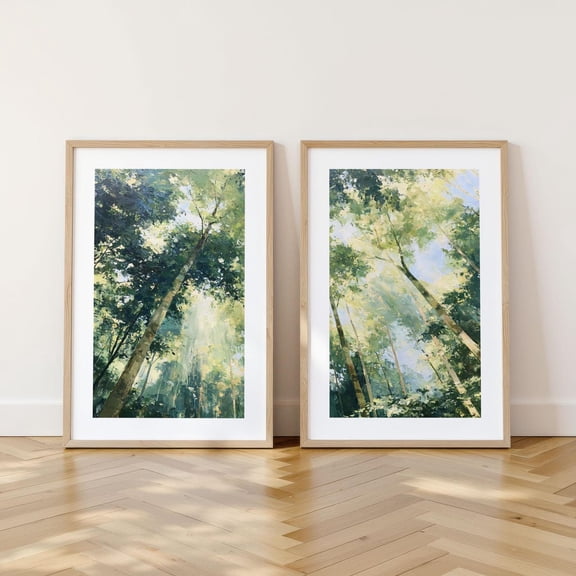 Deep Forest Tree Canopy Art Sun Drenched Woodland Wall Decor Prints Poster Set 2