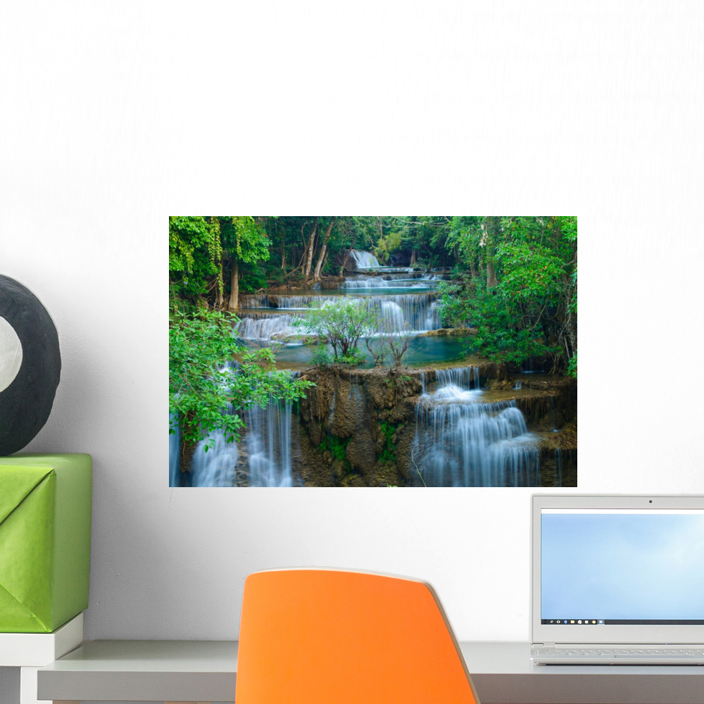 Deep Forest Waterfall Kanchanaburi Wall Mural by Wallmonkeys Peel and ...