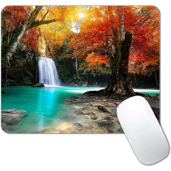 Deep Forest Waterfall Mouse Pad,Non-Slip Rubber Base Wireless Gaming MousePads for Computers Laptop Office,Cute Mouse Pads with Designs for Women
