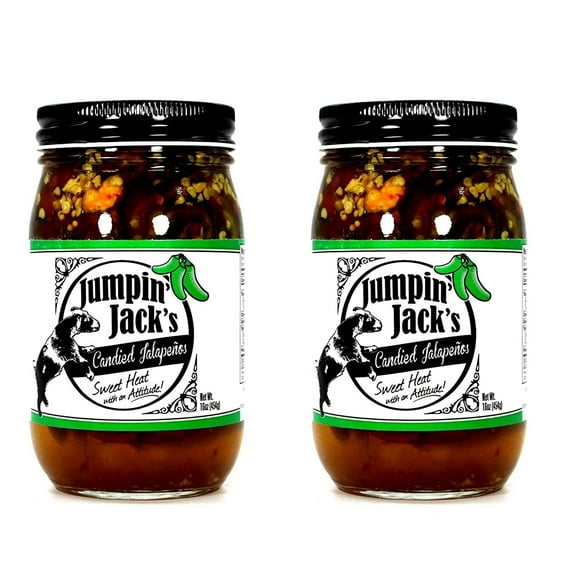 Deep Fork Jumpin Jacks Candied Jalapenos - Two Pack- All Natural, Sweet, and Spicy Jalapenos with Red Peppers, Seeds, and Fresh Ingredients - Gourmet Jalapenos - Two 16 oz Jars 454g