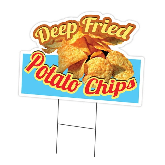 Deep Fried Potato Chips 18" x 24" Yard Sign & Stake | Advertise Your Business | Stake Included Double Sided Image | Made in The USA