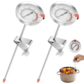 Deep Fry Thermometer Pot Clip 12 Inch Long Stem Instant Read Dial Meat BBQ Candy 2 Pcs (silver )