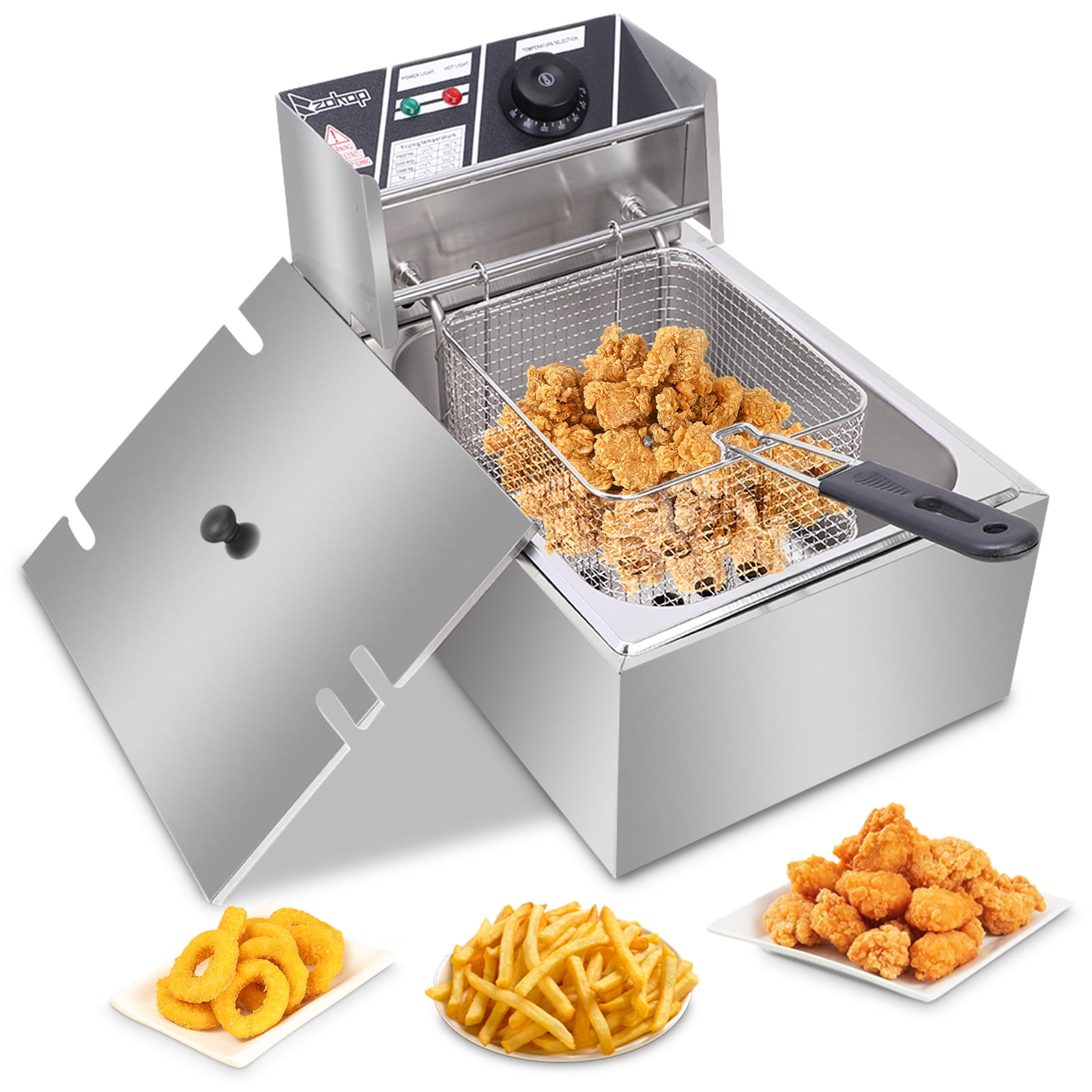 Deep Fryer, 110V, 1700W, 11.4QT/10.8L, Silver Stainless Steel, Single Tank, Adjustable Temperature