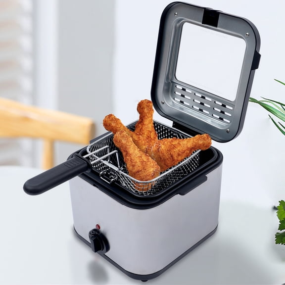 Deep Fryer 2.64 Gallon 1000W Stainless Steel Electric Oil Fryer Large Capacity Removable Basket Adjustable Temperature for Home Kitchen Countertop Safe Easy Clean
