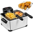 thumbnail image 1 of Deep Fryer with 3 Baskets, 5.3QT/5L/21-Cup Oil Capacity, Stainless Steel  Fryer with Adjustable Temperature, Timer, Lid w/View Window, 1700W Electric Fryer for Kitchen Restaurant (5.3QT), 1 of 6
