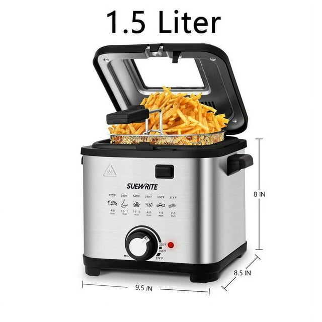 Deep Fryer with Basket, 1500W Electric Deep Fryer, Temperature Control, Removable Lid, 2.5L/1.5L Non-Stick Inner Pot, Easy to Clean Cooker Springtok Cooking Food
