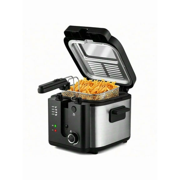 Deep Fryer with Basket, 1500W Electric Deep Fryers for Home Use, 2.5L Non-Stick Pot, Adjustable Temperature Control, 304 Stainless Steel Oil Fryer with Lid