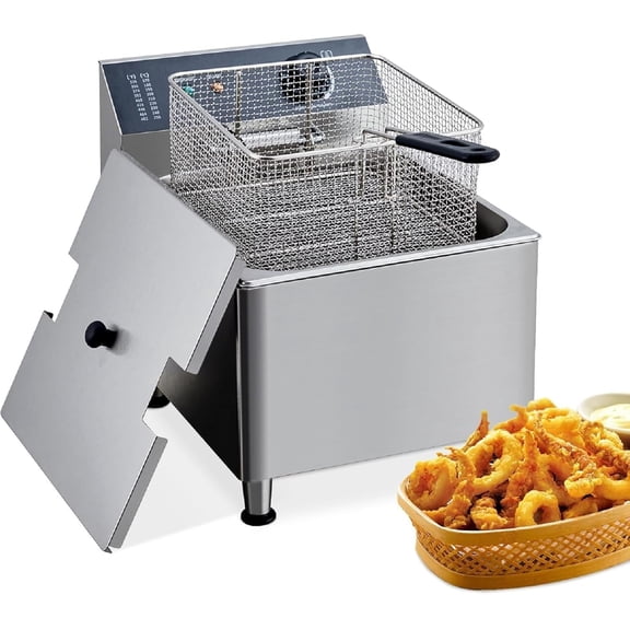 Deep Fryer with Basket Commercial, 11L Electric Countertop Fryer, Stainless Steel Deep Fryers for Restaurant Home Use with Extra Large Frying Basket and Lid, 120V, 1700W