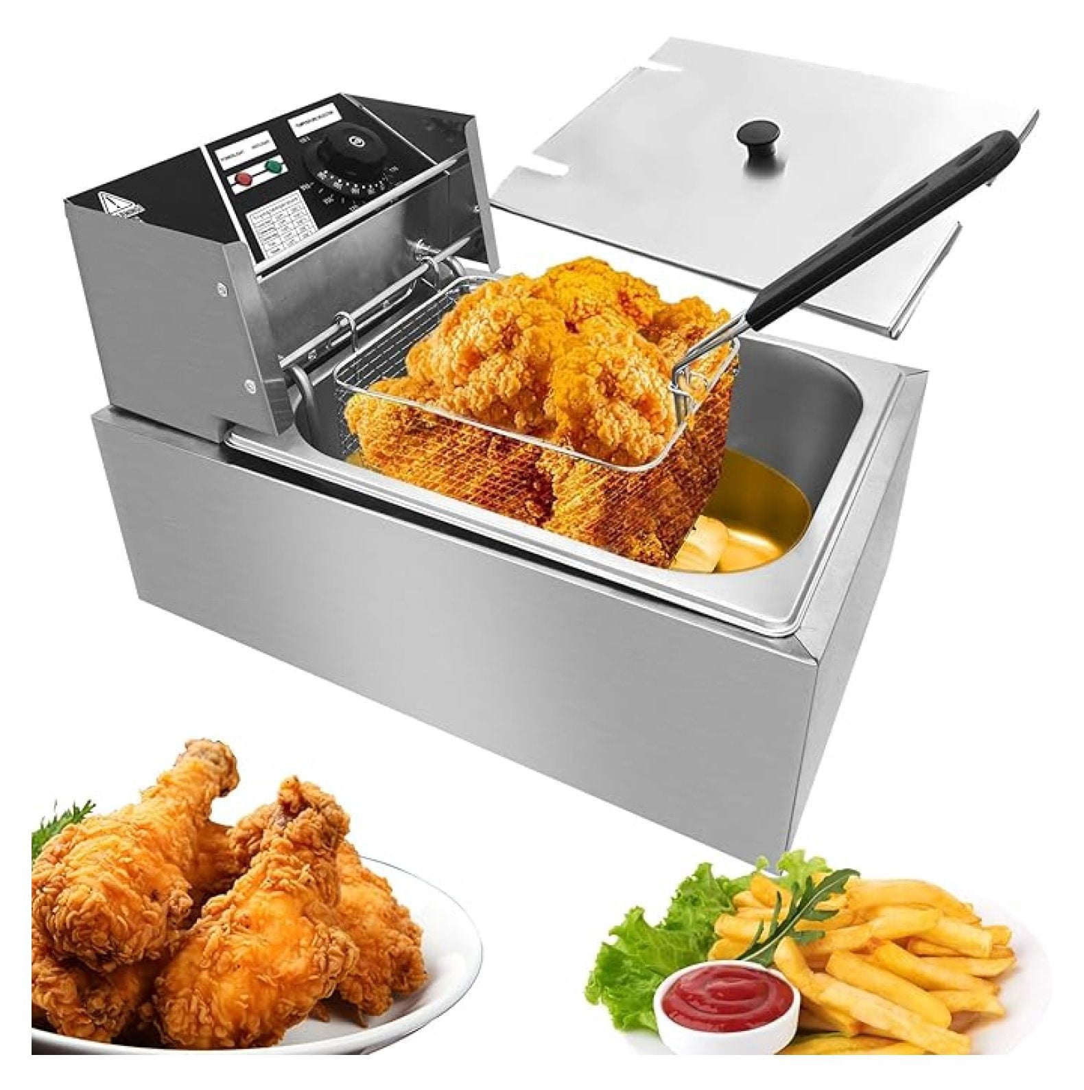 Deep Fryer with Basket for Restaurant or Home Use, Stainless Steel ...