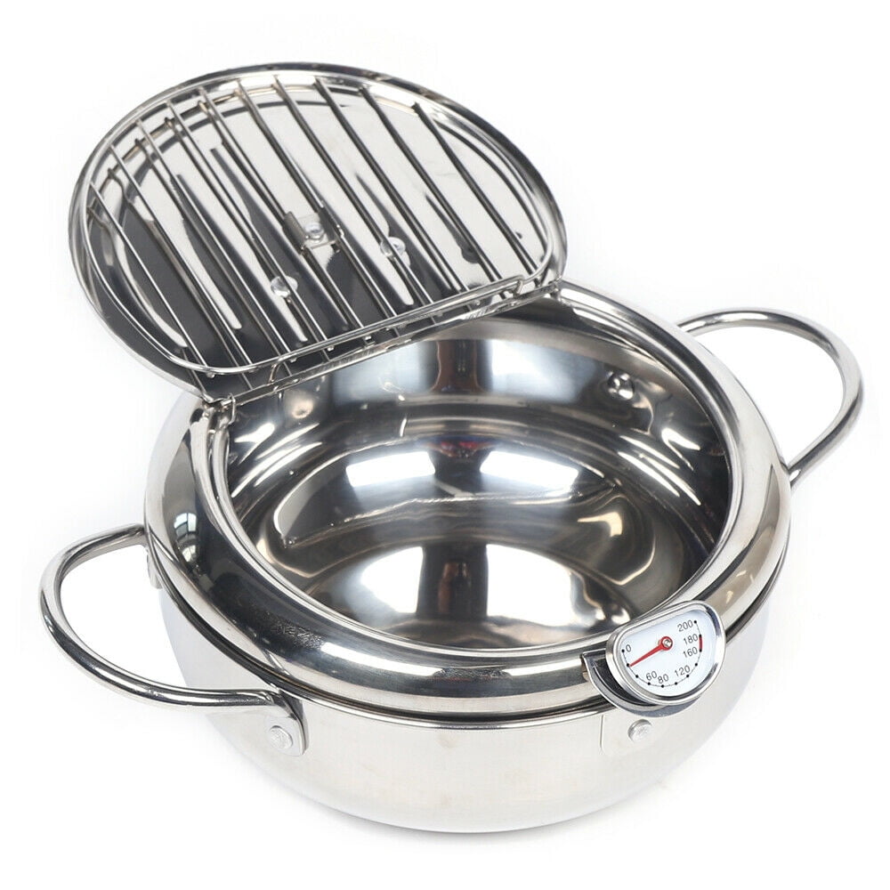 Stainless Steel Deep Fryer Pot with Lid and Temperature Control
