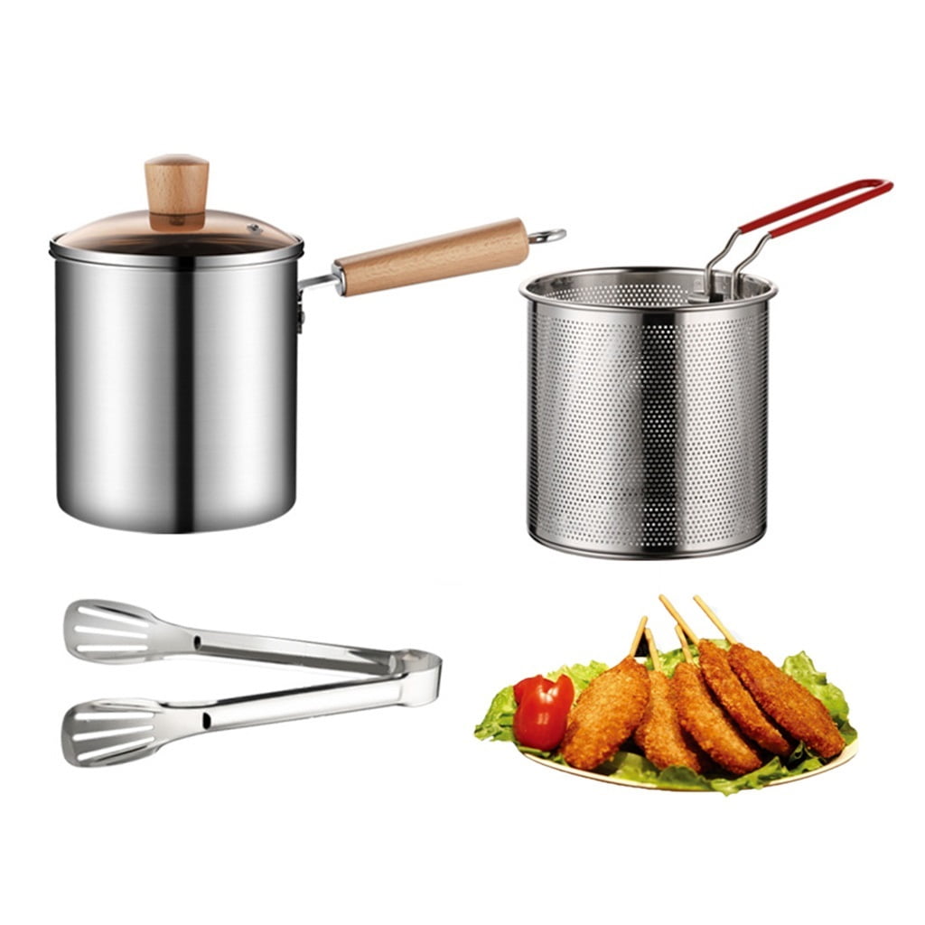 Deep Fryer Pot Stainless Steel Mini Deep Oil Fryer with Strainer Basket