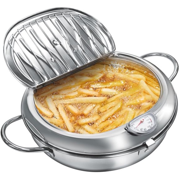 Deep Fryer Pot, 4.4Qt /11 Inch  Style Small Deep Fryer 304 Stainless Steel, with Temperature Control and Oil Drip Drainer Rack, Deep Frying Pot with Lid