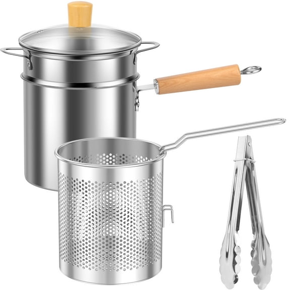 Deep Fryer Pot with Basket and Lid Stainless Steel Frying Pot with Handle and Tongs Nonstick Deep Fryer 3L/101oz Multipurpose Fryer Pot for Frying Fish Shrimp Chicken Fries