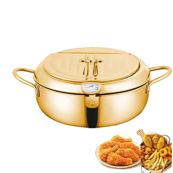 Deep Fryer Pot, Japanese Style Small Deep Fryer 304 Stainless Steel, with Temperature Control and Oil Drip Drainer Rack, Deep Frying Pot with Lid