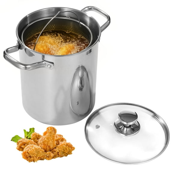 5.5 L Large Deep Fryer Pot, 304 Stainless Steel Deep Frying Pot with Basket for French Fries Chicken, Stock Pot with Lid for Kitchen