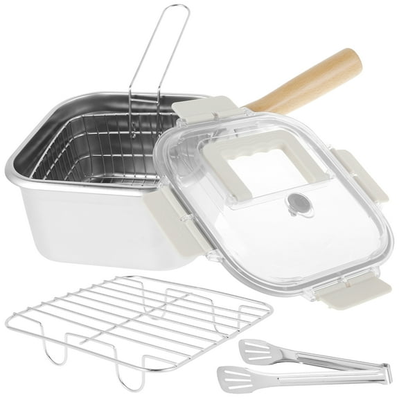 Deep Fryer Pot Stainless Steel Frying Pan with Basket and Handle Portable Square Deep Frying Pan with Lid Multifunctional Deep Fryer for Frying Fish Chicken and Fries