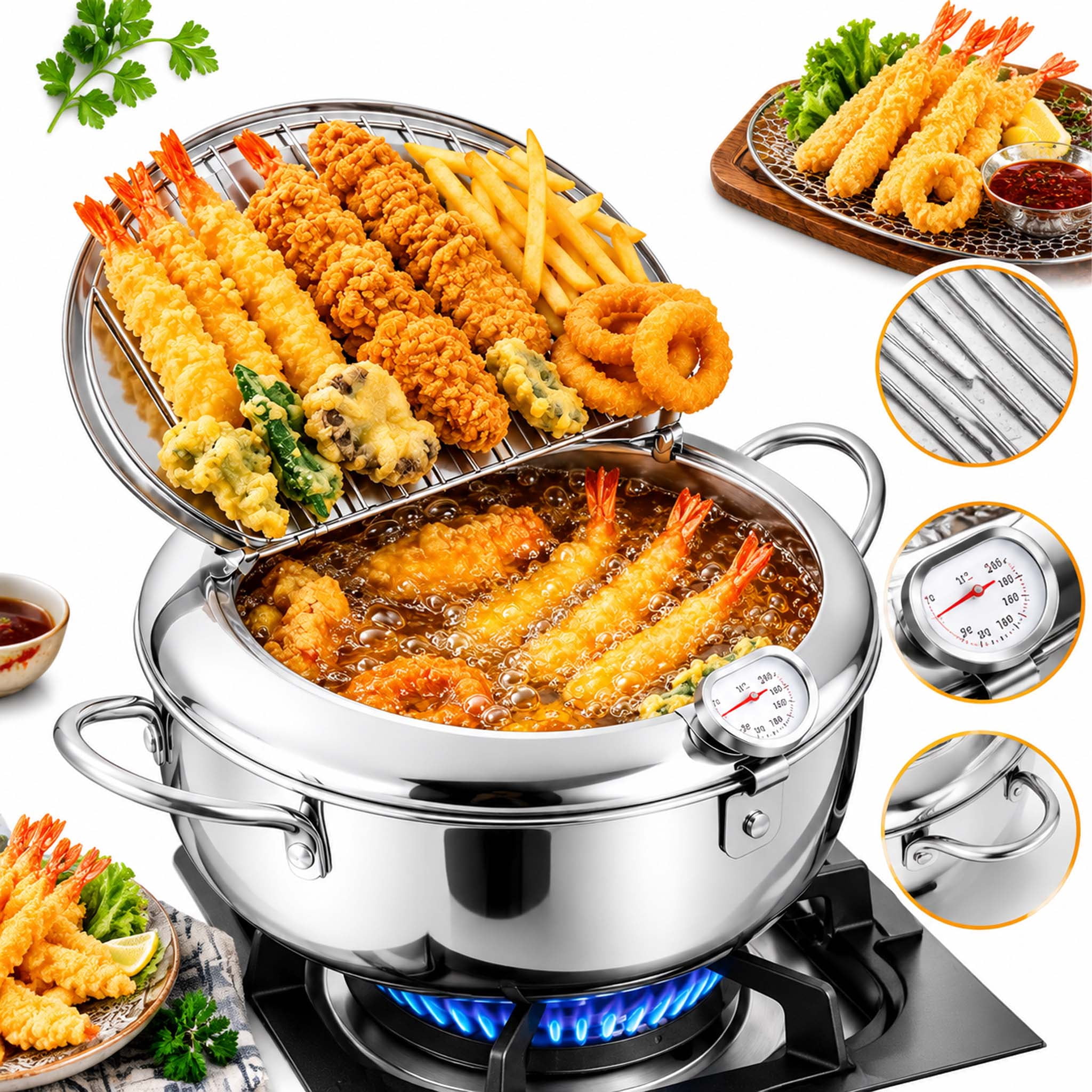 Deep Fryer Pot, Stainless Steel Japanese Frying Pot with Thermometer ...