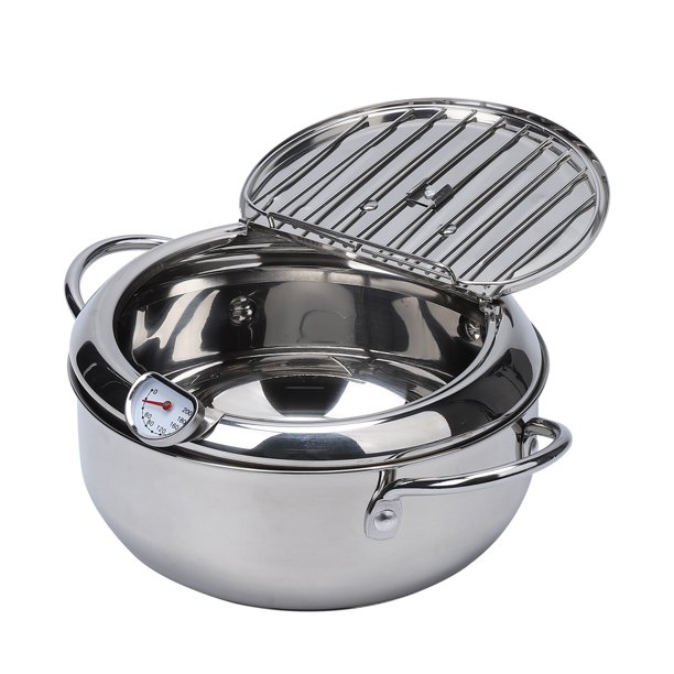 Deep Fryer Pot Tempura Frying Pan 304 Stainless Steel Flat Bottom
