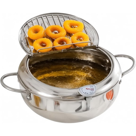 Deep Fryer Pot with Thermometer, 304 Stainless Steel Tempura Fryer with Oil Drain Rack, 4.2L Large Capacity Japanese Deep Fryer for Gas Stove and Induction Cooker, for Chicken Wings Fries