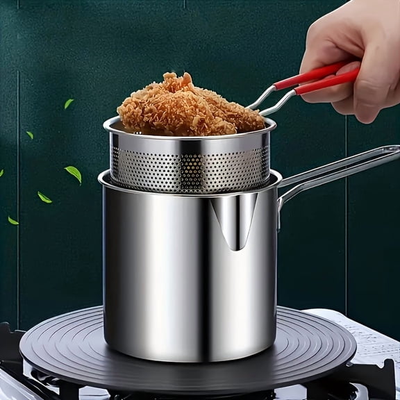 Deep Fryer Pot with Stainless Steel Basket, 1.2L Small Frying Pan for Fries, Chicken
