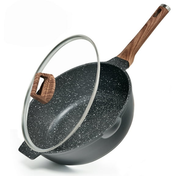 Deep Frying Pan Non stick with Lid, Clatine Nonstick Deep Skillet with Lid