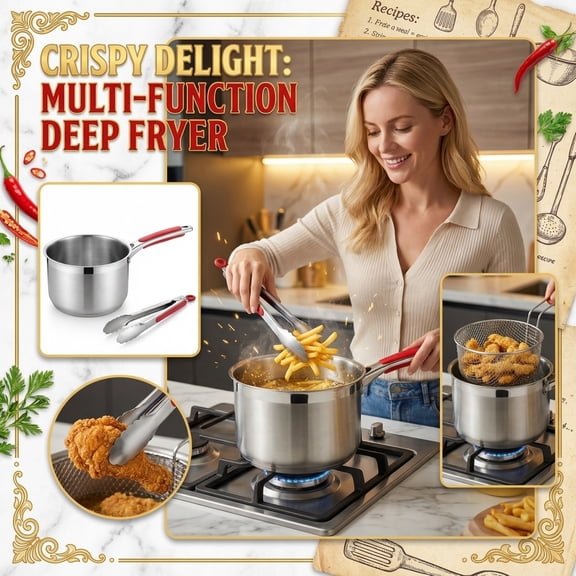 Deep Frying Pot, Small Stainless Steel Pot, Stainless Steel Tongs for Cooking, Induction Stove Compatible, Home and Kitchen, Silver Finish, 5X8 In, 2 Pc Set