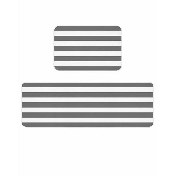Deep Gray Kitchen Mats for Floor 2 Piece, and White Stripe Absorbent Non-Slip Kitchen Rugs Comfort Standing Mat for Laundry, Hallways 20"x24"+20"x48"
