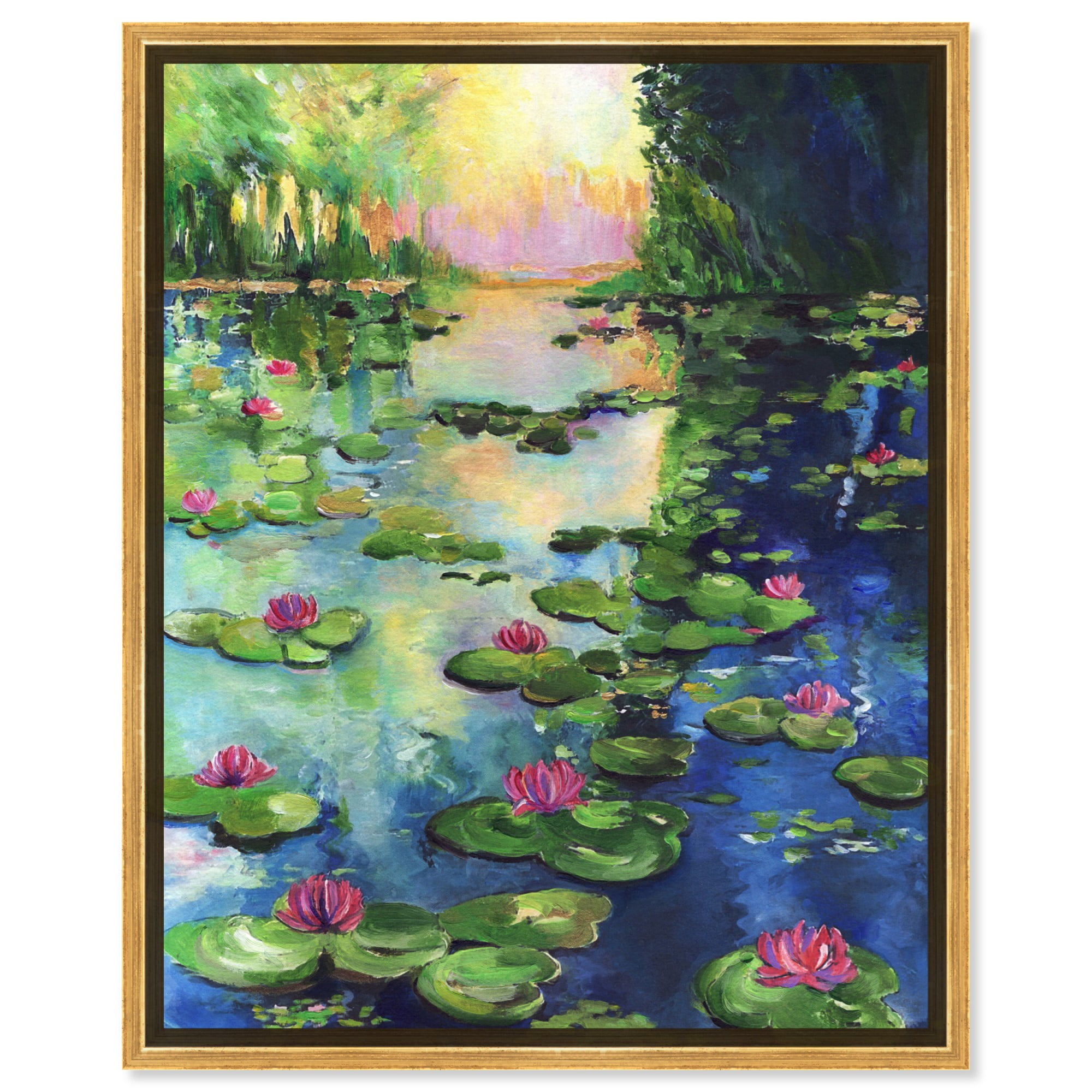 Deep Green and Gold Framed Coastal Canvas Wall Art
