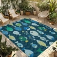 thumbnail image 1 of Deep Green Fishes Outdoor Rug for Patio/Deck/Porch, Non-Slip Large Area Rug 5 x 7 Ft, Cartoon Coastal Ocean Fish Striped Indoor Outdoor Rugs Washable Area Rugs, Reversible Camping Rug Carpet Runner, 1 of 8