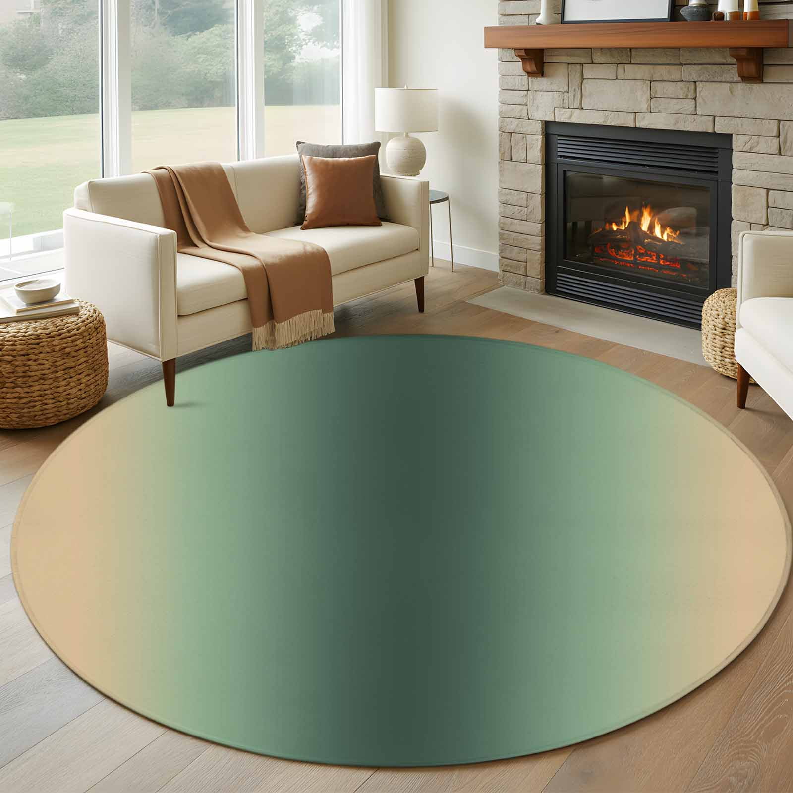 Deep Green Khaki Ombre 6ft Round Rug, Modern Abstract Art Gradient Non ...