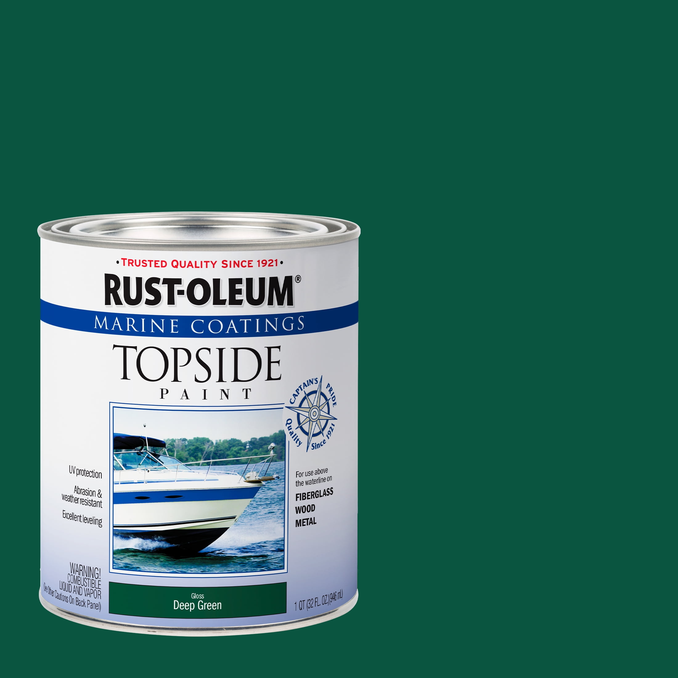 4 Pack, Deep Green, Rust-Oleum Marine Gloss Topside Paint- 207007, Quart
