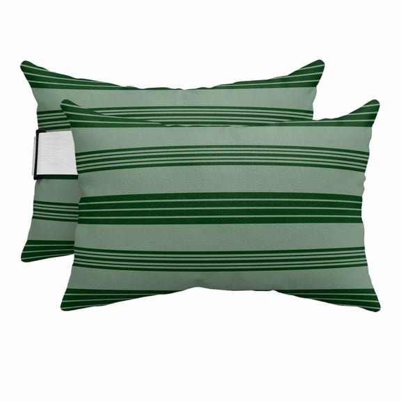 Deep Green Stripe Vintage Outdoor Pillow for Chaise Lounge Chair,Head RestingPillow with Insert, Modern Minimalist Lines Waterproof Lumbar Pillows for Patio Chaise Beach Chair,11"x16" 2 Pack