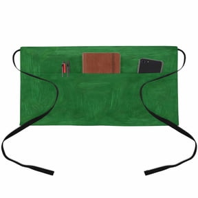 Deep Green Textured Waitress Apron with 3 Pockets, Modern Country Farmhouse Oil Paint Server Aprons Waterproof Kitchen Restaurant Half Waist Apron for Men Women