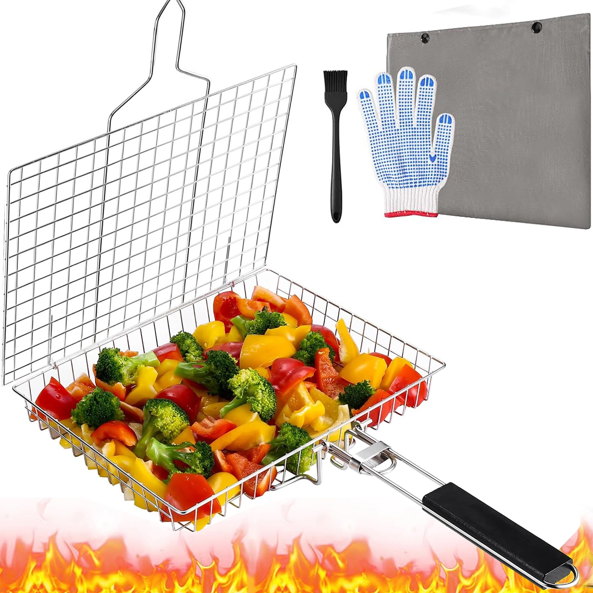 ACMETOP Grill Baskets for Outdoor Grill, Stainless Steel Large Folding