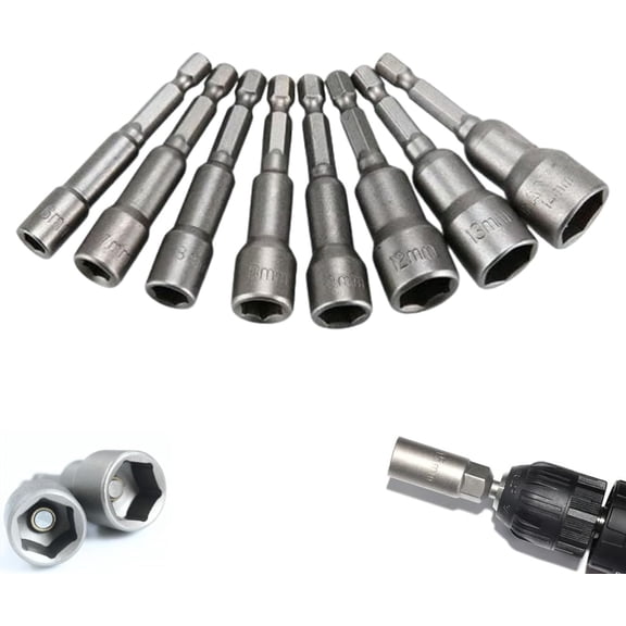 Deep Hex Quick-Change Bit Set, Universal 1/4" Hex Shank Impact Socket with Magnetic, Silver Steel(9PCS)