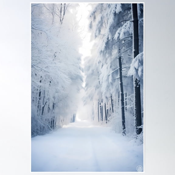 Deep In The Forest, Snowy Winter Woodland Path Surrounded By Trees Photography Poster Wall Art, Modern Wall Decor, 16x24 UNFRAMED