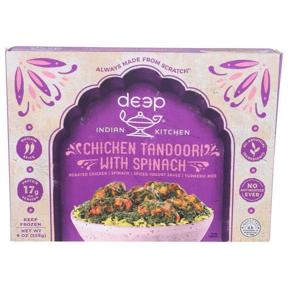 Deep Indian Kitchen Chicken Tandoori with Spinach and Turmeric Rice, 9 Ounce -- 12 per case.