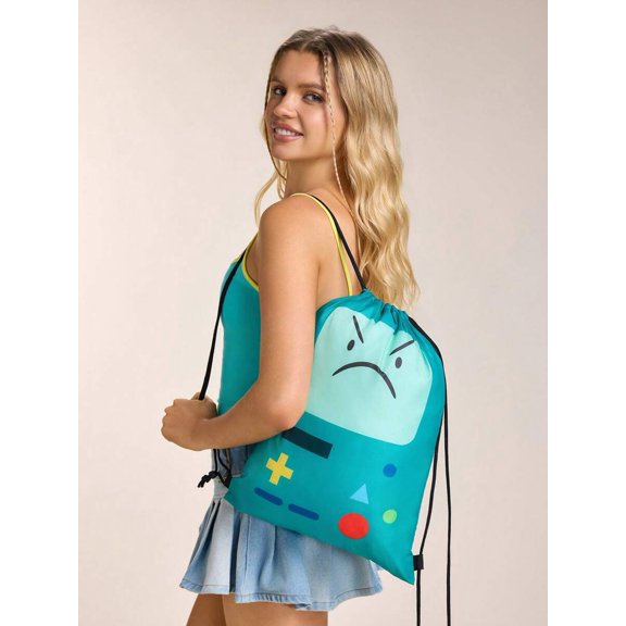 Deep Lake Blue Cartoon Game Console Drawstring Backpack For Daily Use