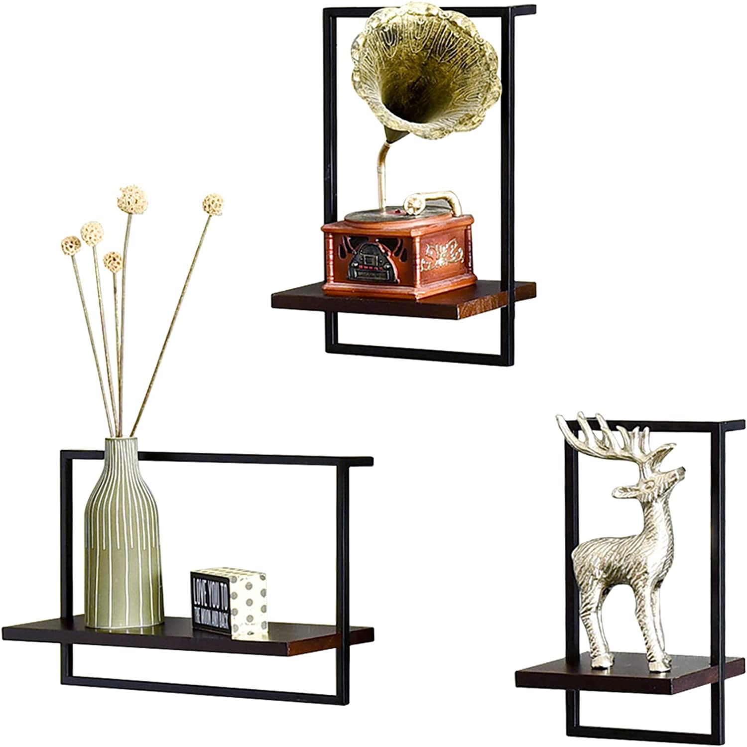 Deep Modern Floating Shelves, Natural Solid Wood, 16", 14", 12" Dark ...