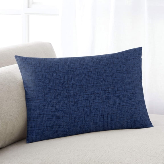 Deep Navy Blue Decorative Throw Pillow Cover 12 x 20 Inch Rustic Minimalist Solid Color Linen Texture Lumbar Pillow Case with Zipper Cushion Cover for Sofa Couch Bed Living Room Home Decor