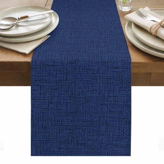 Deep Navy Blue Table Runner 13x36 Inch Rustic Minimalist Solid Color Linen Texture Cotton Linen Dining Table Runner Ideal for Dresser Kitchen Coffee Tables - Machine Washable
