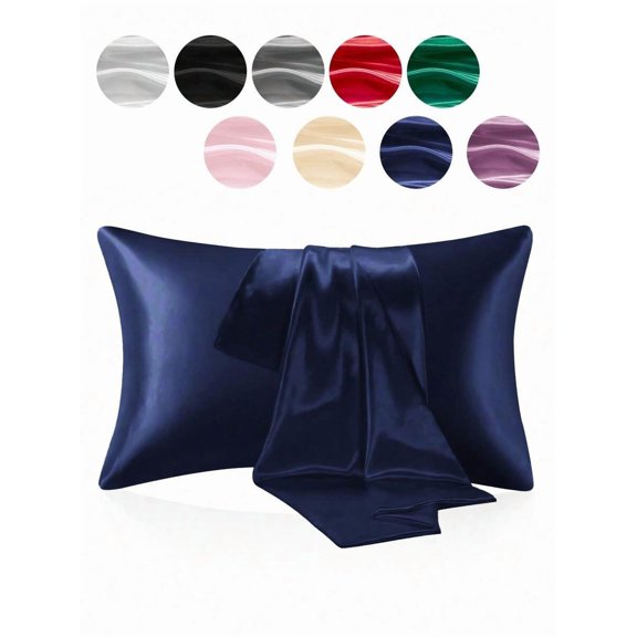 Deep Navy Satin Pillowcase For Hair And Skin Care, Silky Soft Breathable Pillow Cover, Machine Washable